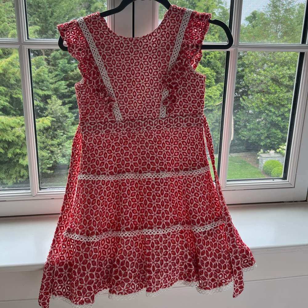Bardot Junior Girls Red and White Eyelet Dress NWT size 10